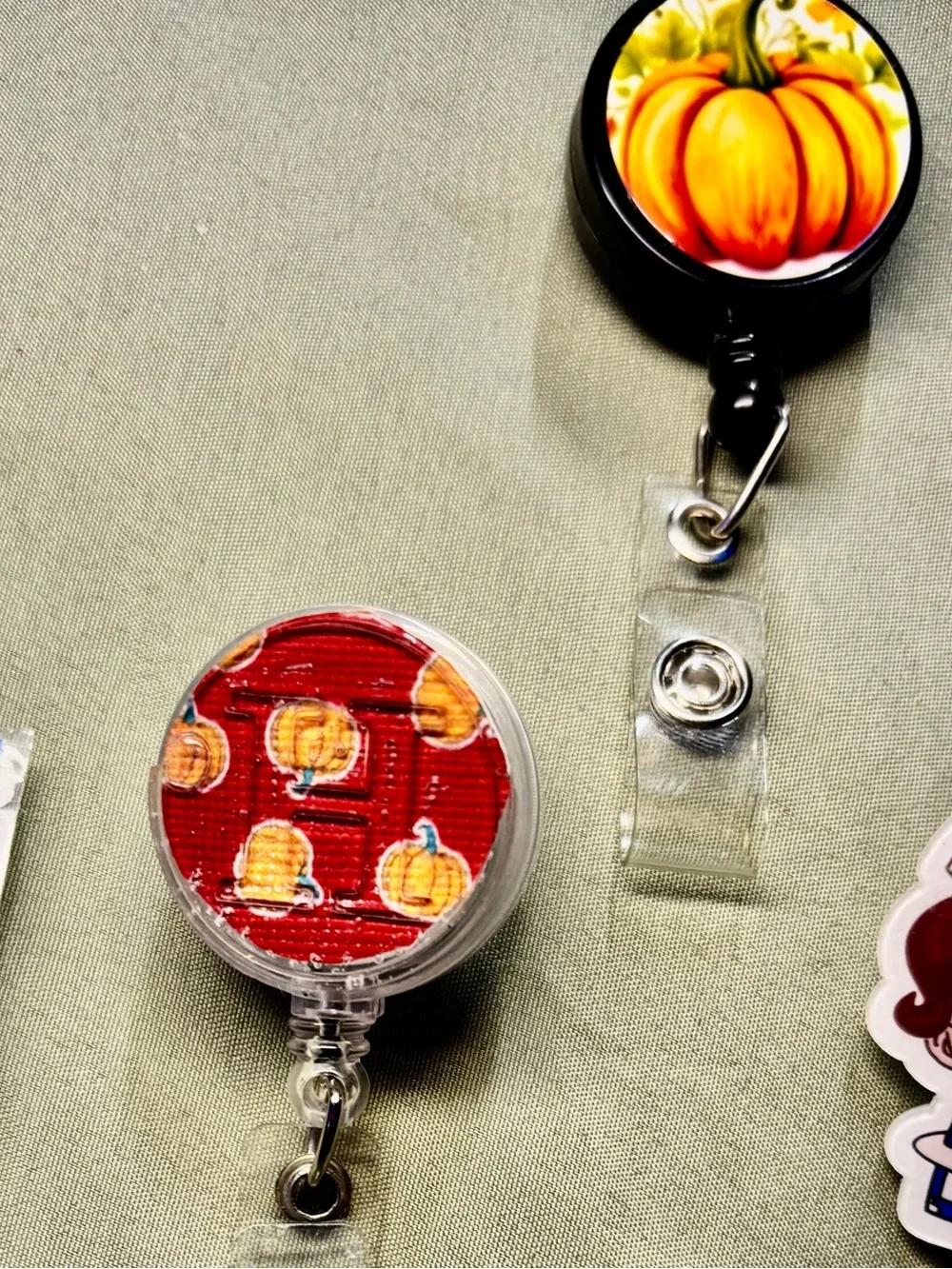Two Autumn Pumpkin Retractable Badge Reels - Picture 1 of 7